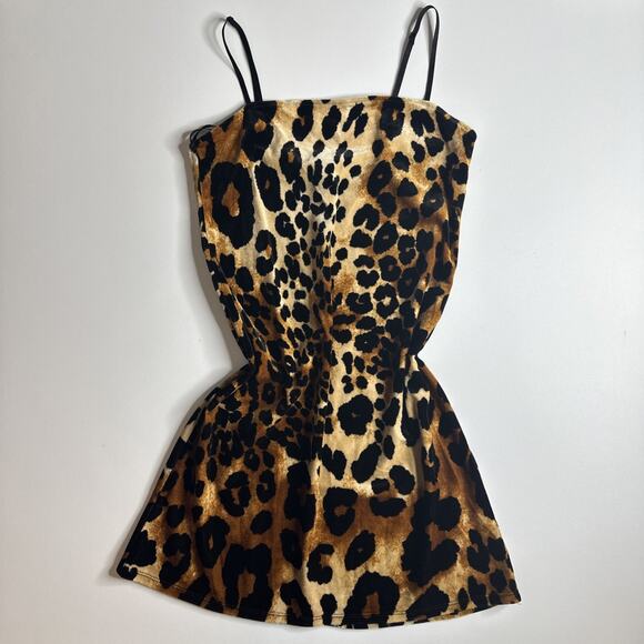 Forever 21 McBling Y2K Leopard Cheetah Velvet Mini Dress M Club Baddie Glam - Picture 3 of 11